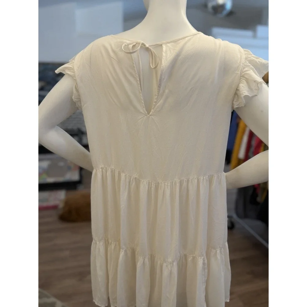 Aritzia Wilfred Sidonie Mini Dress Size L Babydoll Tiered Prairie Peasant Ruffle